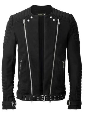 Balmain x H&M FW15 Double Zip Biker Moto Jacket Black Quilted Belted Men’s L